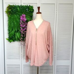 Casting Pull Zip-up Mya Long Sleeve Lightweight Knit Top Size M